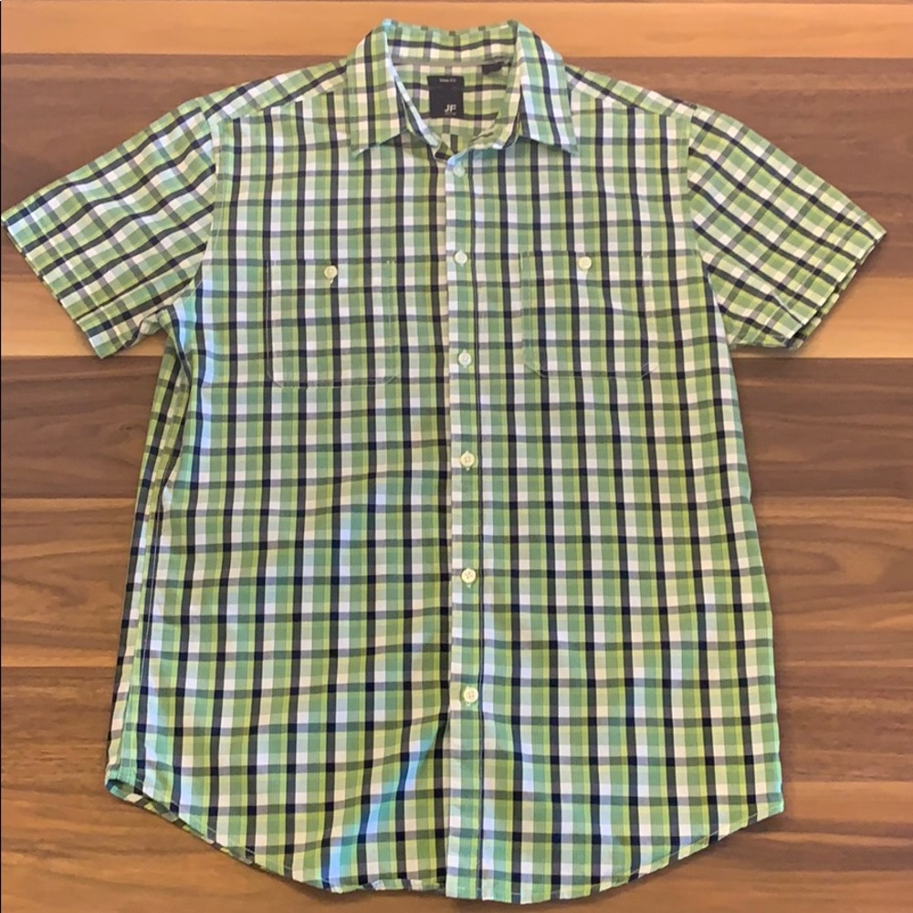 JF J. Ferrar S/S Slim Fit Plaid Shirt - M